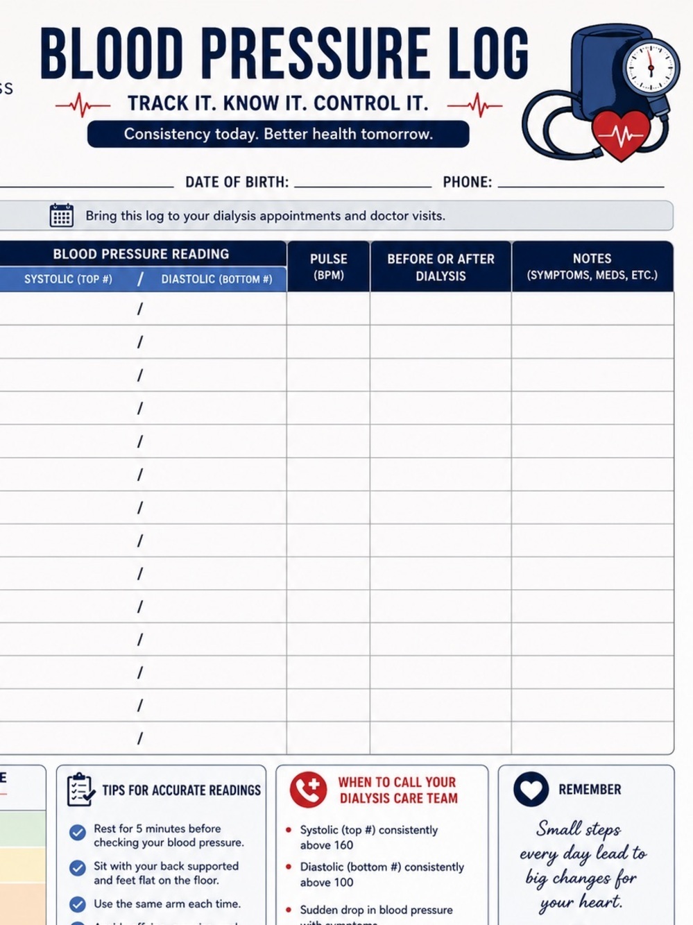 20 Blood Pressure Log Poster - Blue & Red